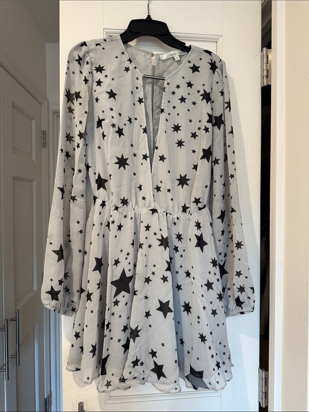 Lovers + Friends Grey long sleeve Mini Dress with Black Star Print